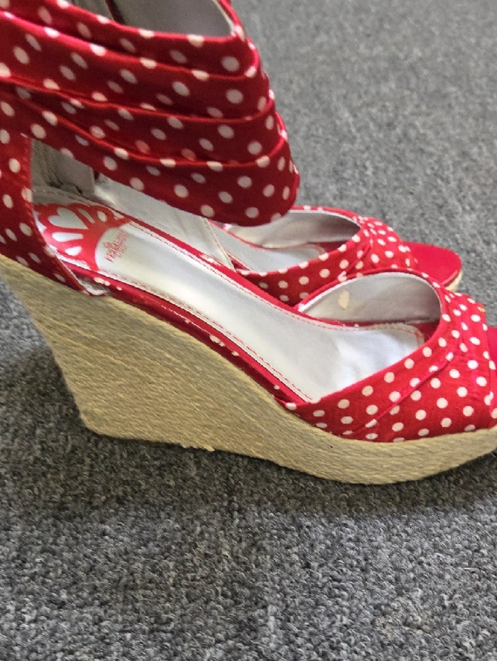 Fergalious Red Polka Dot Ankle-Wrap Women’s Sandals - Picture 5 of 7